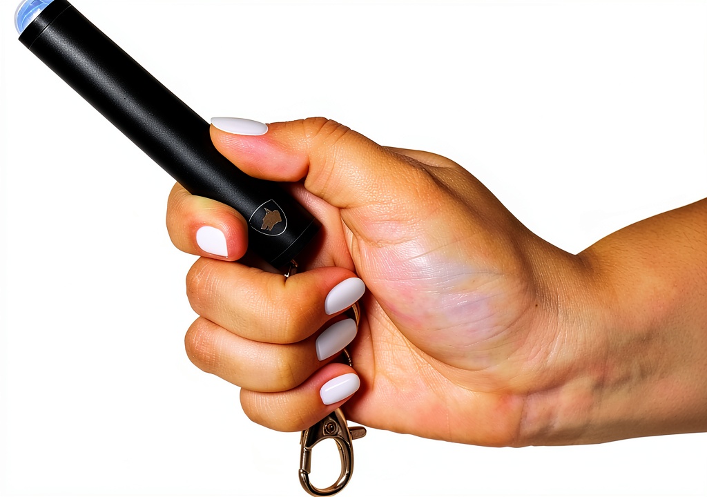 Guard Dog Security mini stun gun attached to a keychain in a pocket