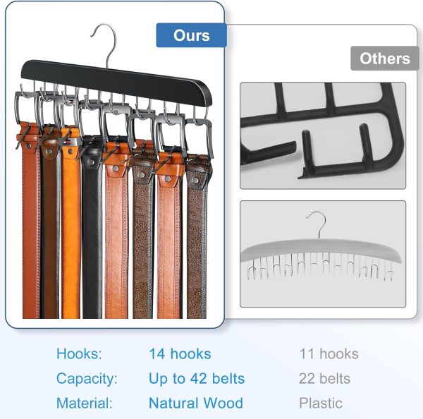 Resovo Belt Hanger Wood Closet Organizer for Belts Ties-2