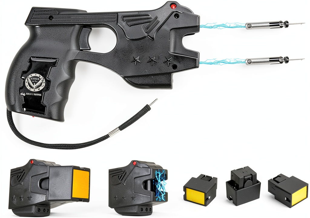 Lingrosered stun gun with LED flashlight and alarm features