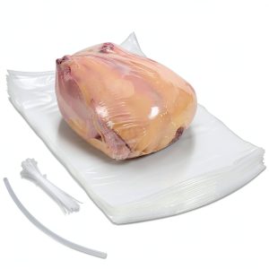 50 Pcs Poultry Shrink Bags, 10x16 Inch Chicken Shrink Wrap Bags, BPA/BPS Free Heat Shrink Bag for Food Storage and Keeping Fresh, Include Silicone Straw and 50 Zip Ties-0