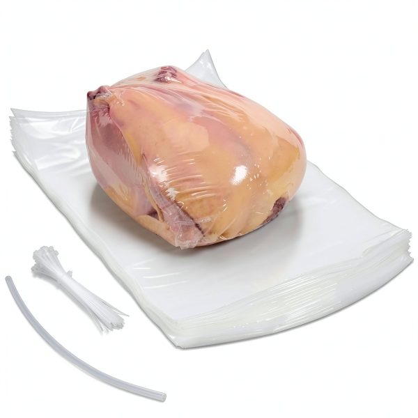 50 Pcs Poultry Shrink Bags, 10x16 Inch Chicken Shrink Wrap Bags, BPA/BPS Free Heat Shrink Bag for Food Storage and Keeping Fresh, Include Silicone Straw and 50 Zip Ties-0