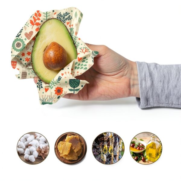 Beeswax Wraps for Food - Reusable & Moldable Bees Wax Covers for Bowls, Fruits, Cheese - Natural Food Storage Alternative to Aluminum Foil & Plastic Wrapping - Small, Medium, Large - 3-Pack-3